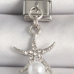 316L Çelik Gümüş Renk Zirkon Taşlı Deniz Yıldızı Model İnci Detay Nomination Charm