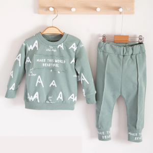 3-18 Ay Erkek Bebek Takımı Harf Baskılı 2'li Yeşil