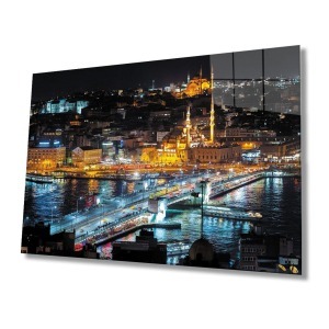 İstanbul Gece Manzarası 4mm Dayanıklı Cam Tablo Temperli Cam