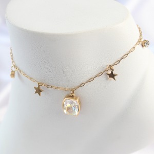 316L Çelik Gold Renk Sallantı Kare Zirkon Taş Figür Yıldız Detay Kadın Halhal