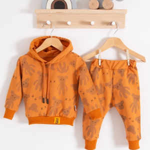 3-18 Ay Erkek Bebek Takımı Cool Bear Kapüşonlu Turuncu