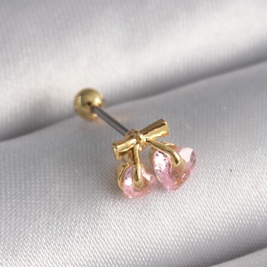 316L Çelik Gold Renk Pembe Zirkon Taşlı Kalp Tragus Piercing