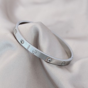 316L Çelik Gümüş Renk Zirkon Taşlı Bileklik