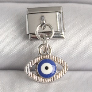 316L Çelik Gümüş Renk Nazar Boncuk Detaylı Göz Model Nomination Charm