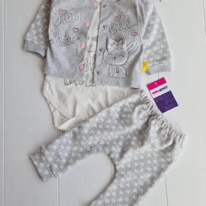 3-9 Ay Kız Bebek Takımı Stay Little Puan 3'lü Hırkalı Gri