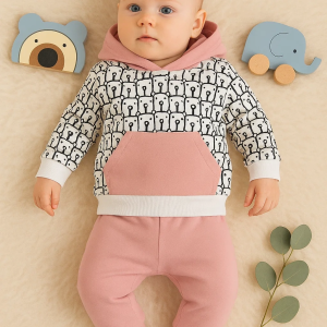 3-18 Ay Kız Bebek Takımı Minik Ayıcıklar 2'li Pembe