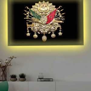 SİYAH GOLD İOSMANLI AMBLEMİ LEDLİ KANVAS TABLO