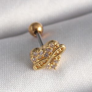 316L Çelik Gold Renk Zirkon Taşlı Kalp Sonsuzluk Detay Tragus Piercing