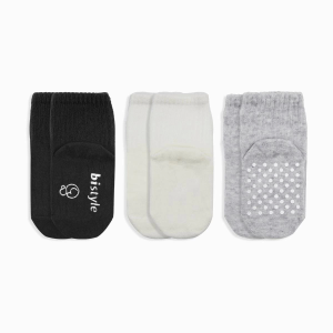 Bistyle Basic Kaymaz Penye Soket Çorap 3'lü Bs10107 Siyah Ekru Gri