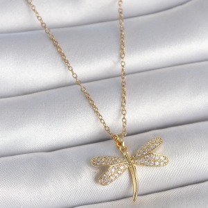 316L Çelik Gold Renk Zincir Zirkon Taşlı Yusufçuk Model Kadın Kolye