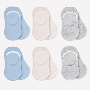 Bistyle 6'lı Silikonlu Babet Penye Çorap Bs30101b Mavi Ekru Gri