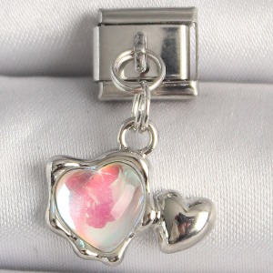 316L Çelik Gümüş Renk Beyaz Mineli Kalp Model Nomination Charm