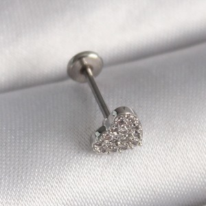 316L Çelik Gümüş Renk Zirkon Taşlı Kalp Model Tragus Piercing