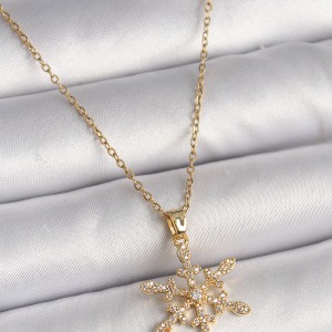 316L Çelik Gold Renk Zincir Zirkon Taşlı Kar Tanesi Model Kadın Kolye