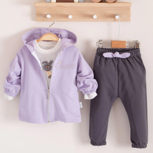 3-18 Ay Kız Bebek Takımı Prences Kapişonlu 3'lü Lila