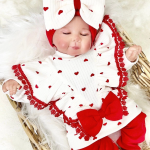 3'lü Kız Bebek Alt&Üst Takımı Fiyonklu Kalp