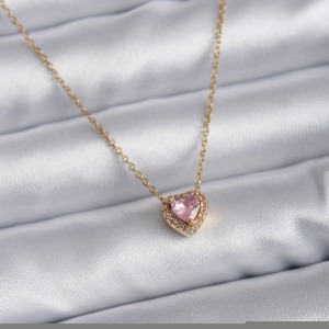 316L Çelik Zincir Gold Renk Pembe Zirkon Taşlı Charm Kadın Kolye