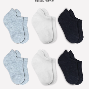 Bistyle Basic Penye Sneakers Çorap 6'lı Bs20101b Ekru Gri Siyah