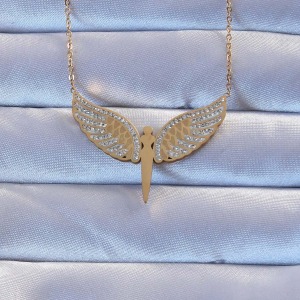 316L Çelik Altın Renk Zirkon Taşlı Mikail Kolye