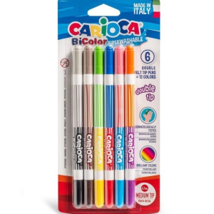 Carioca Bicolor Süper Yıkanabilir Çift Uçlu Keçeli Boya Kalemi 6'Lı 12 Renk