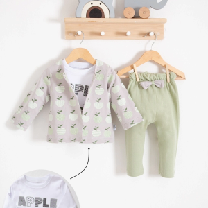 3-18 Ay Kız Bebek Takımı Elma Ceketli 3'lü Yeşil