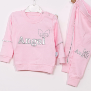 3-9 Ay Kız Bebek Alt&Üst Takımı Angel Kanat Detay Pembe