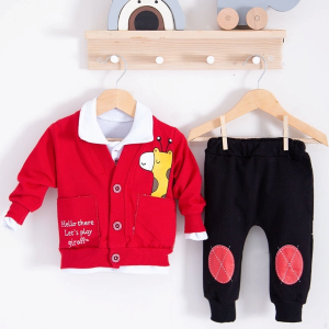 3-18 Ay Erkek Bebek Takımı Graffe Zürafa 3'lü Kırmızı