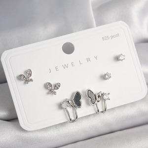 925 Ayar Gümüş Çivi Pirinç Gümüş Renk Zirkon Taşlı Kelebek Model Kadın Küpe Seti