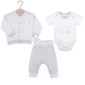 3-12 Ay Erkek Bebek Takımı Çizgili Bear Hırkalı Toprak