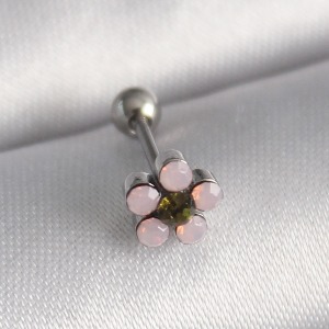 316L Çelik Gümüş Renk Zirkon Taşlı Çiçek Tragus Piercing