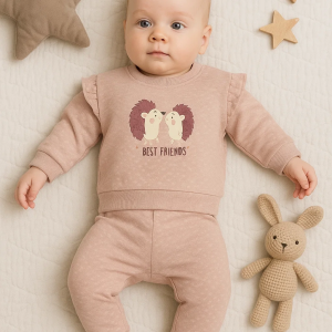 3-18 Ay Kız Bebek Takımı Kirpi Nakışlı 2'li Somon