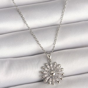 316L Çelik Gümüş Renk Zincir Zirkon Taşlı Güneş Model Kadın Kolye