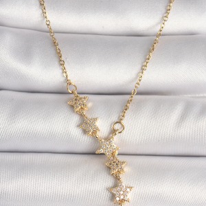 316L Çelik Gold Renk Zincir Zirkon Taşlı Yıldız Model Kadın Kolye