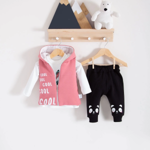 3-18 Ay Kız Bebek Alt&Üst Takımı Yelekli 3 lü Pembe