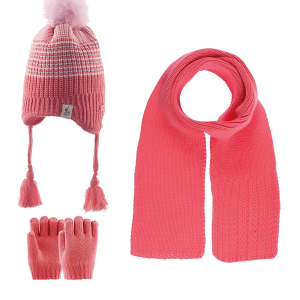 Kitti Kız Atkı Bere Eldiven Takım (1-4 Yaş) K23160-03 Koyu Pembe