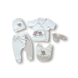 Ay Dedem Nakışlı %100 Cotton Antibakteriyel 5li Zıbın Takımı Hastane Çıkışı