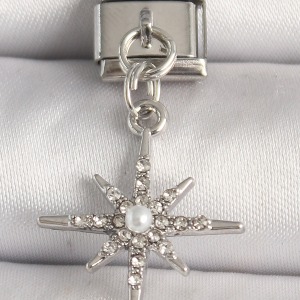 316L Çelik Gümüş Renk Zirkon Taşlı İnci Detay Kuzey Yıldız Model Nomination Charm