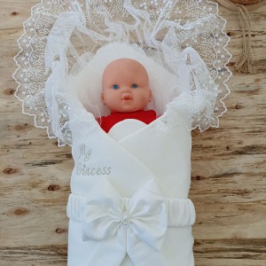 Yenidoğan Sahra My Princess Nakışlı Lüks Kundak Bebek Battaniyesi