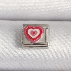 316L Çelik Gümüş Renk Pembe Kalp İşlemeli Nomination Charm