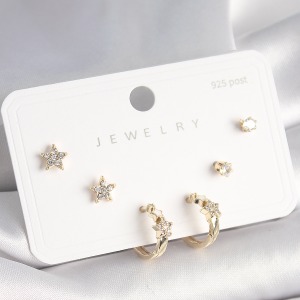 925 Ayar Çivi Pirinç Gold Renk Zirkon Taşlı Yıldız Model Kadın Küpe Seti