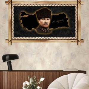 YEŞİL TONLU ATATÜRK RUSTİK  TABLO