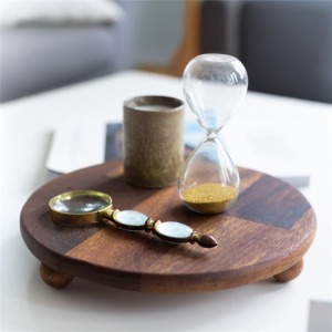 Akayev Ahşap 20 cm Ayaklı Sunum Tabağı - Pasta Tabağı - Doğal Sunumluk