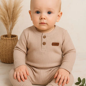 3-18 Ay Çizgili Kumaş 2'li Unisex Takımı Krem