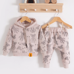 3-18 Ay Erkek Bebek Takımı Cool Bear Kapüşonlu Krem