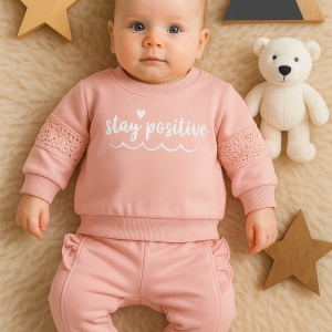 Stay Pozitive Dantelli 2'li Pamuk Kız Bebek Takım