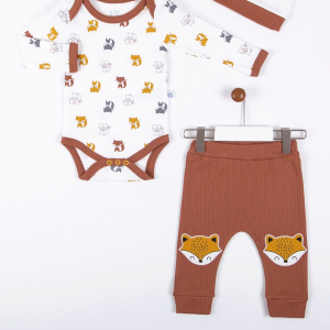 3-12 Ay Erkek Bebek Takımı Little Fox 3'lü Kahverengi