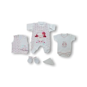 Anadolunun Kalbi Nakışlı %100 Cotton Antibakteriyel 5li Zıbın Takımı Hastane Çıkışı