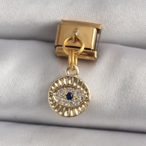 316L Çelik Gold Renk Sallantı Zirkon Taşlı Göz Model Nomination Charm