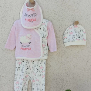 0-3 Ay Annesinin Kuzusu Şapka Önlük 5'li Kız Bebek Alt&Üst Takımı