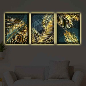 YALDIZLI İNCE YAPRAKLAR 3LÜ KANVAS TABLO